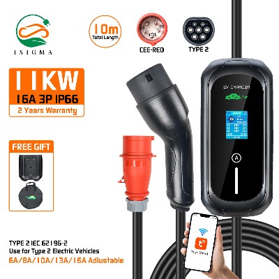 Ładowarka mobilna Isigma EV 16A 11KW 3P EVSE Wallbox Typ IEC 62169 Standard Aplikacja Tuya Wifi Timer Samochód Elektryczny