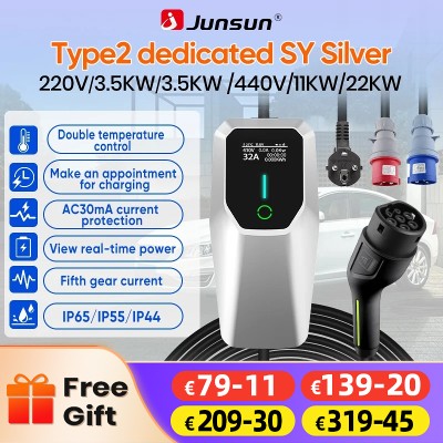 Junsun Ładowarka EV Typ 7kw 11kw 22kw IP65 Kabel Typ Wallbox Przenośna Ładowarka Monitorem Danych Czasie Rzeczywistym dla Tesla Model BYD VW Renault Nissan chargeur ev 22 kw 35kw
