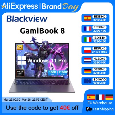 Blackview Laptop GamiBook AMD R7 7735HS 16 cali 5000MAH 16GB LPDDR5 RAM 512GB ROM Windows 11Pro BT52 Wifi Podświetlana Klawiatura