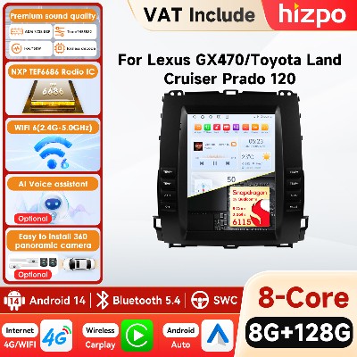Radio samochodowe Hizpo do Toyota Land Cruiser Prado 120 20022009 Lexus GX470 Odtwarzacz multimedialny audio CarPlay Android Auto Bluetooth