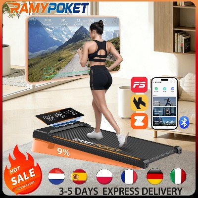 RAMYPOKET Bieżnia pod biurko walking pad nachylenia cicha praca APP Bluetooth potrójny ekran prędkość 18 kmh 120 kg
