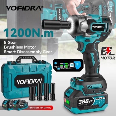 YOFIDRA Biegów 1200NM Momentu Obrotowego Bezszczotkowy Elektryczny Klucz Pneumatyczny Akumulatorowy Wkrętak Samochodowy Domowe Elektronarzędzia Do Akumulatorów Makita Pin