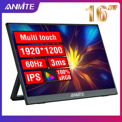 Anmite 16calowy Przenośny Monitor Dotykowy opcjonalnie bez dotyku 1200P HDR 1610 Do XBox PS4 Switch Telefon Komórkowy PC Laptop Przedłużenie Ekranu