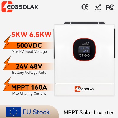 ECGSOLAX 5KW 65KW Hybrid Solar Inverter 24V 48V 230V With MPPT 120A 160A Charging Controller BMS Hybrid Inverter Builtin WIFI