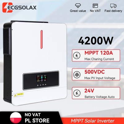 ECGSOLAX 42KW Hybrydowy Inwerter Solarny 24V 230V Czysta Sinusoida Kontrolerem Ładowania MPPT 120A PV 500V