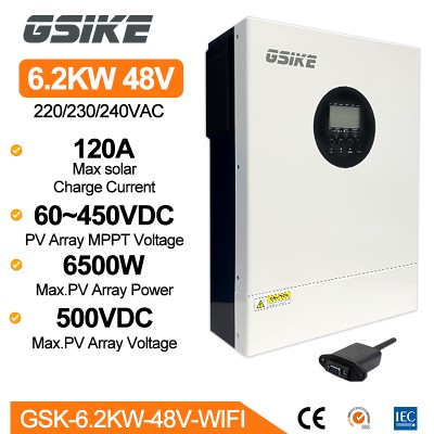 GSIKE 62KW 4KW Hybrydowy Inwerter Solarny 24V 48V 230V Czysta Sinusoida WIFI Dual MPPT 120A BMS 5060HZ Ładowarka Solarna