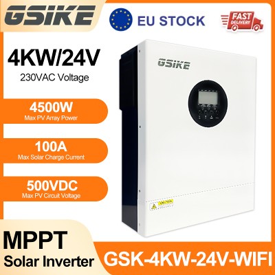 GSIKE 24V 4KW Hybrydowy Inwerter Solarny 230V Czysta Sinusoida WIFI Podwójny MPPT 120A BMS Ładowarka Solarna Zasilanie do Domu Inwersory