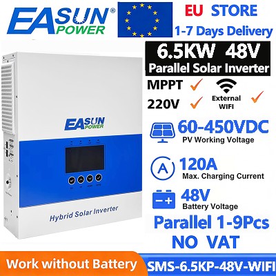 Inwerter hybrydowy EASUN 62KW 48V 230V 120A ładowarką solarną MPPT wejście PV 500V czysty sinusoida obsługa WIFI możliwość łączenia równoległego