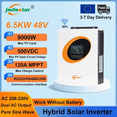 Hybrydowy inwerter solarny Jsdsolar 65KW 48V czystą sinusoidą inwertery offgrid 230VAC ładowarka solarna MPPT 120A PV 500VDC WiFi