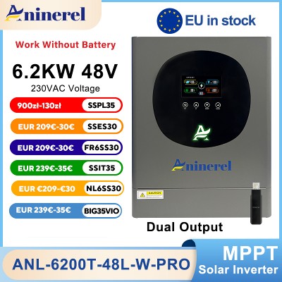 Inwerter solarny hybrydowy Aninerel 62kW 48V podwójnym wyjściem kolorowym wyświetlaczem LCD podświetleniem RGB MPPT 120A PV 500VDC PL EU dostępny od ręki