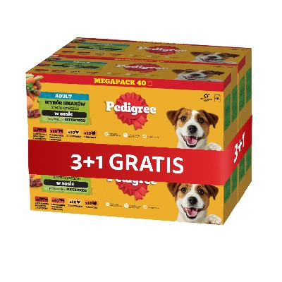 PEDIGREE Adult Wybór Smaków warzywami saszetki 120x100 mokra karma pełnoporcjowa dla dorosłych psów mieszanką wołowiny jagnięciny mieszanką wołowiny wątróbki kurczakiem indykiem sosie 40 saszetek GRATIS