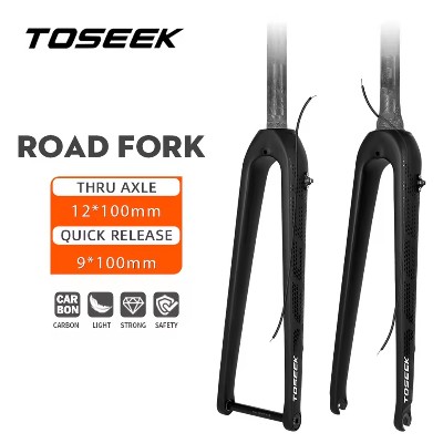 Widelec karbonowy TOSEEK T800 do roweru szosowego widelec przedni do roweru szosowego 700C32mm oś przelotowa 12100mm oś QR 9100mm prosta lub stożkowa