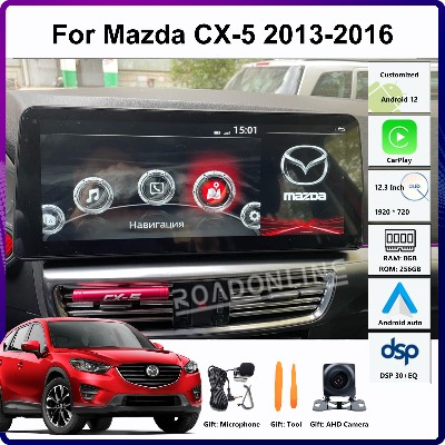 123calowy Android 14 do Mazdy CX5 CX5 20132016 1920720 8rdzeniowy 8256GB Samochodowy odtwarzacz multimedialny GPS Radioodbiornik stereo CarPlay