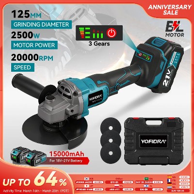YOFIDRA 125MM Bezszczotkowa Elektryczna Szlifierka Kątowa Regulacją Prędkości M14 Narzędzie do Cięcia Drewna do Akumulatora Makita 18V