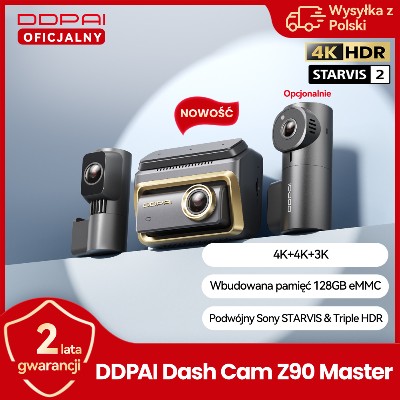 Nowa kamera samochodowa DDPAI Z90Master 4K4K Dual HDR przednia tylna matrycą Sony STARVIS IMX678 ADAS monitoring parkowania WiFi 5GHz 128G eMMC