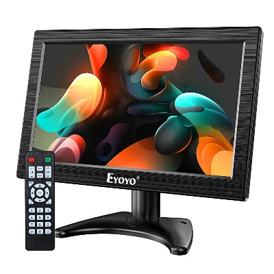 Mały 12calowy monitor TFT LCD marki Eyoyo wejściami AV HDMI BNC VGA oraz portem USB przenośny kolorowy ekran HD rozdzielczości 1366x768 wbudowanymi głośnikami