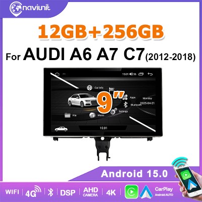 Bezprzewodowy Carplay Android 15 Auto 9calowy ekran Radio Samochodowe Stereo do Audi A6 C7 A7 20122018 Autoradio 12G 256G Odtwarzacz Multimedialny GPS