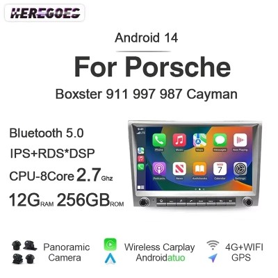 7862 720P Auto Android 14 12G256G Radio samochodowe GPS Player 4GB Carplay Nawigacja autoradio Dla Porsche Cayman 911 987 Boxster 997