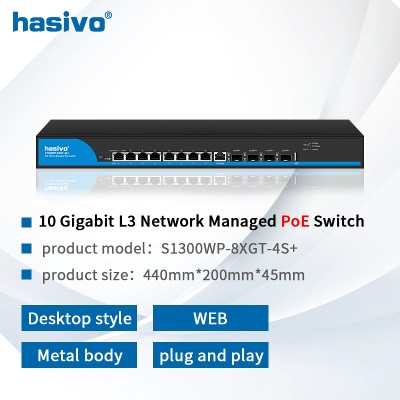 Hasivo Wszystkie 12gigabitowe przełączniki PoE lub bez PoE Ethernet 810 gbs Port RJ45 Sieć Plug and Play 410G SFP