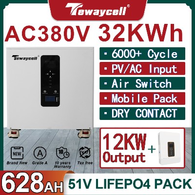 AC380V 3fazowy 48V Powerwall 32KWh 20KWh ALL in One ESS 51V 628Ah 400Ah Pakiet Baterii LiFePO4 Wbudowanym Inwerterem 12KW Monitorem WiFi
