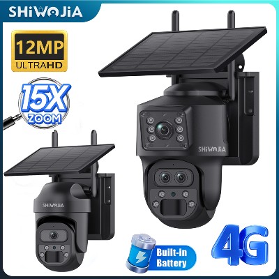 Kamera słoneczna SHIWOJIA 15X ZOOM 4G 12MP trzema obiektywami 360 Oglądaj 5W Panel słoneczny Bezpieczeństwo Zewnętrzna kamera PTZ IP 7800mAh Bateria UBOX