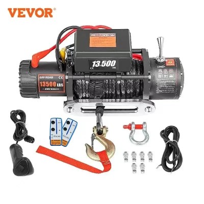 VEVOR Najlepsza Cena 13500 LBS Elektryczna Wciągarka 12V 6120KG 13500LBS Do 4X4 92FT Syntetyczne Linki Przyczepowe Pas Holowniczy