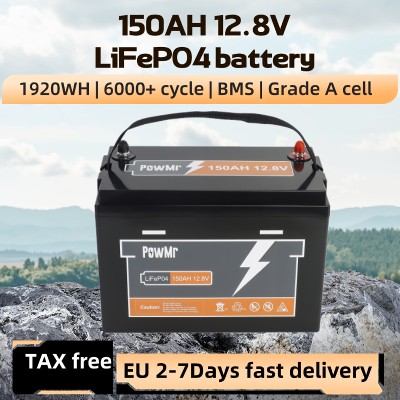 PowMr 12V 150Ah LiFePO4 akumulatory wodoodporna BMS 6000 cykli bateria do wózka golfowego RV terenowego terenowego energia słoneczna banku