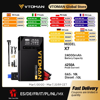 VTOMAN X7 Rozrusznik Samochodowy 4w1 4250A Kompresor Powietrza 160 PSI Booster Akumulatora Samochodowego 12V Przenośny Power Bank