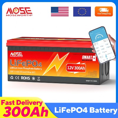 Akumulator MOSEWORTH 12V 300Ah LiFePO4 BMS 200A baterie litowożelazowofosforowe ponad 8000 cykli ładowania do zastosowań solarnych kamperów przyczep kempingowych