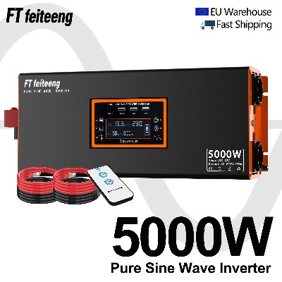 Inwerter mocy 5000W czystą sinusoidą DC 12V na AC 230V 50Hz gniazdo EU wyświetlacz LCD przenośny konwerter mocy do akcesoriów samochodowych