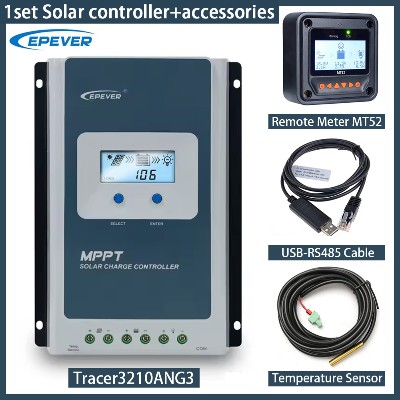 set of EPEVER 30A Tracer3210ANG3 solar controller equipped with MT52 data monitorUSBsensor temperature cable 12V24V