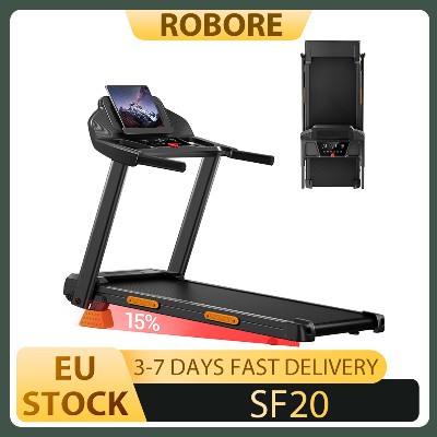 Składana bieżnia ROBORE SF20 15 nachyleniem prędkością 12 kmh maksymalnym obciążeniem 136 kg cichym silnikiem bezszczotkowym mocy 30 KM pasem biegowym wymiarach 9740 cm