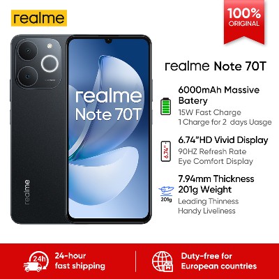 Nowy smartfon realme Note 70T AI ekranem 675 cala 90Hz baterią 6000mAh kamerą AI 13MP procesorem Octacore certyfikacją IP54