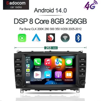 Radio samochodowe 720P Carplay cali Android 140 8G256G Odtwarzacz DVD Autoradio Nawigacja GPS Do Benz CLK 200K 280 300 350 W209 20052012