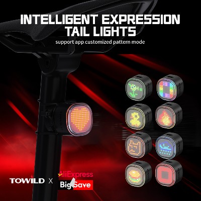 TOWILD TL08 inteligentne tylne światło ekspresji 140 Led czujnik hamowania Bluetooth tylne światło roweru konfigurowalne tylne światła rowerowe