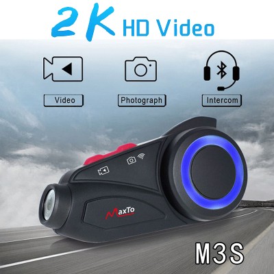 Interkom motocyklowy Maxto M3S DVR zestawem słuchawkowym Bluetooth obiektywem WiFi rejestratorem wideo 1440p wodoodpornością