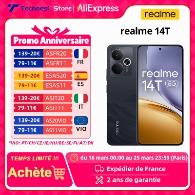 Globalna wersja realme 14T 5G smartfon MTK wymiarowość 6300 667 AOLED display 6000mAh Battery Next AI IP69 wodoodporność