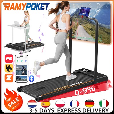 RAMYPOKET Bieżnia Domowa Elektryczna nachyleniem 9Walking Pad Składana110kmhz LED APPpojemność 150 kg25 HP treadmill
