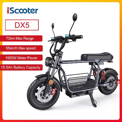 Hulajnoga elektryczna iScooter DX5 1500W bateria 48V 156Ah prędkość maksymalna 55kmh zasięg 6072km siedziskiem koszykiem opony 15 cali NFC
