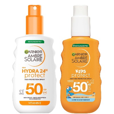 Garnier Ambre Solaire Adults Kids SPF50 Suncream Spray 150ml Bundle