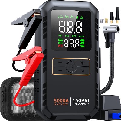 Rozrusznik samochodowy 4w1 kompresorem powietrza moc szczytowa 5000A wzmacniacz akumulatora samochodowego pompka powietrza 150PSI przenośny power bank pompka do opon