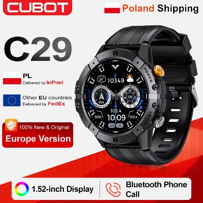 Wysyłka Polski Smartwatch CUBOT C29 ekran 152 cala wodoszczelność 1ATM zegarek sportowy bateria 410 mAh rozmowy Bluetooth monitor tętna 24godzinny monitor zdrowia
