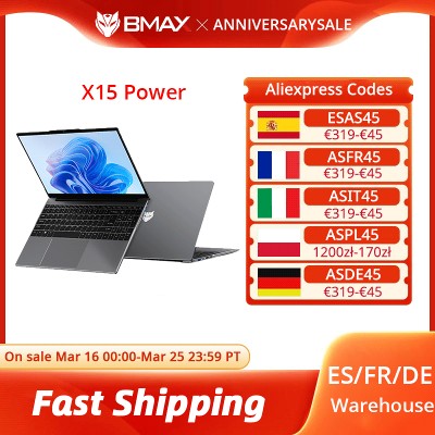 BMAX X15 Power 156 cala 16 GB RAM 512 GB SSD Intel Core i38109U CPU Windows 11 Laptop 19201080 HDMI Wifi USB