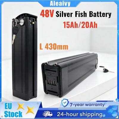 Akumulator do roweru elektrycznego L430mm Silver Fish 48V 15Ah 20Ah 18650 Litowojonowy Akumulator Wielokrotnego Ładowania Wbudowanym BMS Ładowarką 546V Pasuje do Zestawu Silnika Ebike Bafang