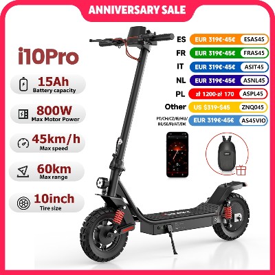 Iscooter i10pro skuter elektryczny 10 Cal opona 800W 48V 15Ah składana maksymalna prędkość zasięgu 45 kmh 60KM hulajnoga aplikacją