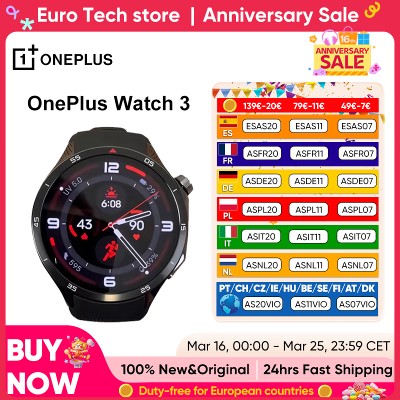 OnePlus Watch SmartWatch Global Version Wear OS by Google 15calowy wyświetlacz LTPO A0MOLED dni pracy na baterii 60S Health CheckIn GPS