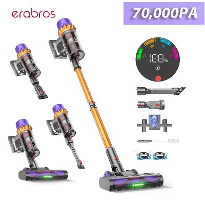 Odkurzacz bezprzewodowy Erabros EV5 550W siła ssania 70kPa 80 minut pracy na baterii wyświetlacz LED pojemnik na kurz 15L odkurzacz ręczny do domu samochodu sierści zwierząt