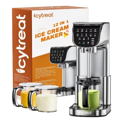 IcyTreat Maszyna do lodów 15L57oz Bez lodu domowa maszyna do slushów 12 programami bez BPA urządzenie do mrożonych napojów do gelato sorbetu milkshake jogurtu pojemnikami tritanu łyżką