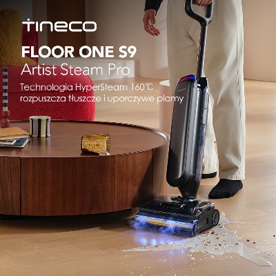 Odkurzacz Tineco Floor One S9 Artist Steam Pro do pracy na mokro sucho 160 Hyper Steam Cleaner funkcją Reverse Scrub 90 minut pracy Flash Dry Silent Dry Dual Block AntiTangle Smooth
