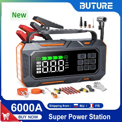 BUTURE 6w1 Rozruchowywacz Samochodowy Zestawem Narzędzi Naprawczych Kompresor Powietrza 160PSI Urządzenie Rozruchowe 26800mAh Przenośny Zestaw Awaryjny do Samochodu na Droze